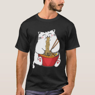 Camiseta Gato animado comiendo fideos de Ramen Chubby Lover