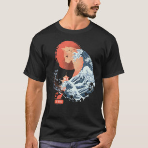 Camiseta Gato Animal Espiritual Paisaje Ukiyo E Tradicional