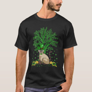 Camiseta Gato Animal Lover Shamrock Tree Siamese Cat St. Pa