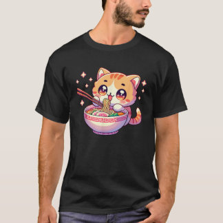 Camiseta Gato Anime Gatito Kawaii Japonés Comiendo Ramen Mu