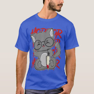 Camiseta Gato Anime Lindo Con Cuchillo Para Sala De Terror