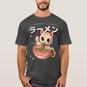 Camiseta Gato Anime Ramen Fideos Japoneses Oro Retro Lucky 