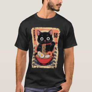 Camiseta Gato anime Ramen Gráfica divertida japonesa Kawaii