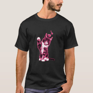 Camiseta Gato Antiguo Bonito con Corazones Rosa Retro  11