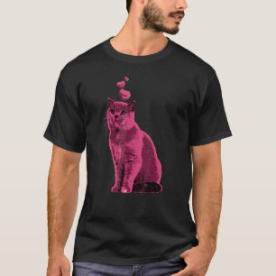 Camiseta Gato Antiguo Bonito con Corazones Rosa Retro 11