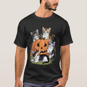 Camiseta Gato Antiguo Calabaza Gato Halloween Floral Retro