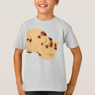 Camiseta Gato antiguo durmiente Bloque de madera japonés Uk