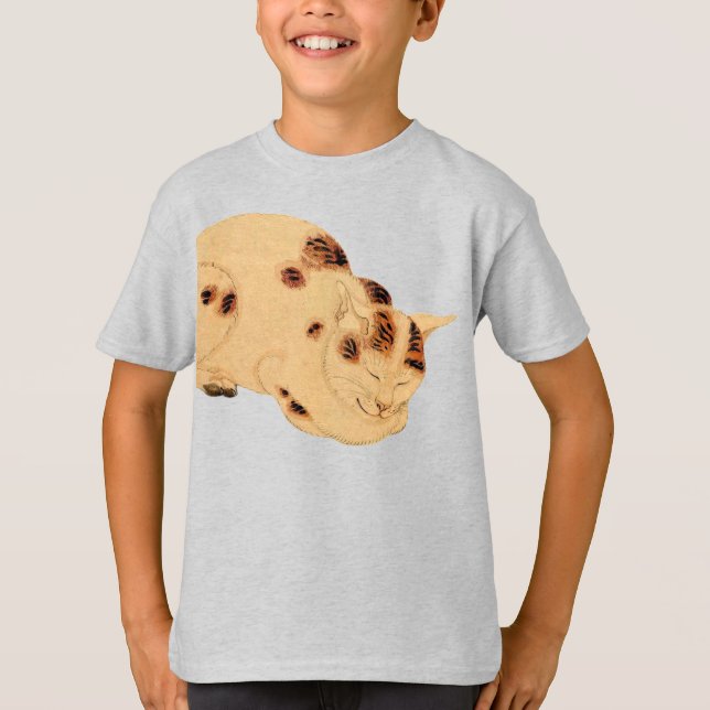 Camiseta Gato antiguo durmiente Bloque de madera japonés Uk (Anverso)