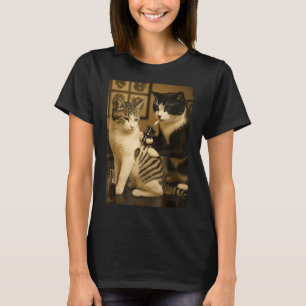 Camiseta Gato Antiguo Fumando Tatuaje Gato Artista Divertid