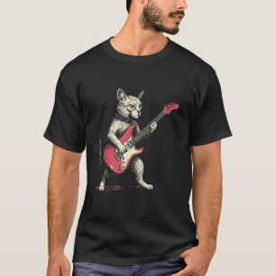 Camiseta Gato Antiguo Tocando Guitarra Gatito Rock and Roll