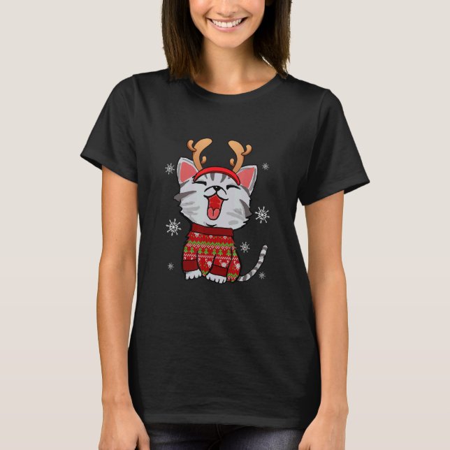 Camiseta Gato Antlers Navidades feos de la cabeza de la ban (Anverso)