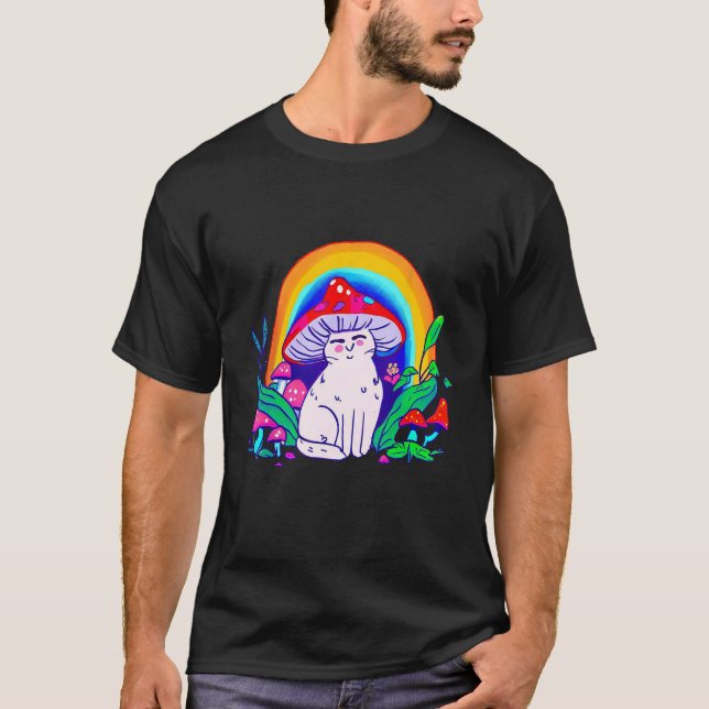 Camiseta Gato arco iris con hongo Gorra (Anverso)