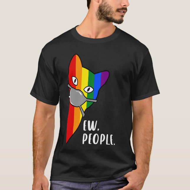 Camiseta Gato Arcoíris con Máscara Ew Gente Divertida Orgul (Anverso)