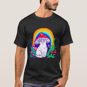 Camiseta Gato Arcoíris Con Sombrero De Champiñón