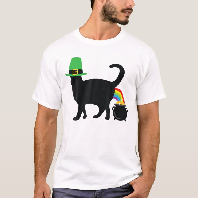 Camiseta Gato Arcoiris Irlandés De Oro Gracioso St Patricks (Anverso)