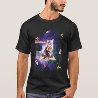 Camiseta Gato Arcoíris Láser Ojos Montando Pizza Astronauta