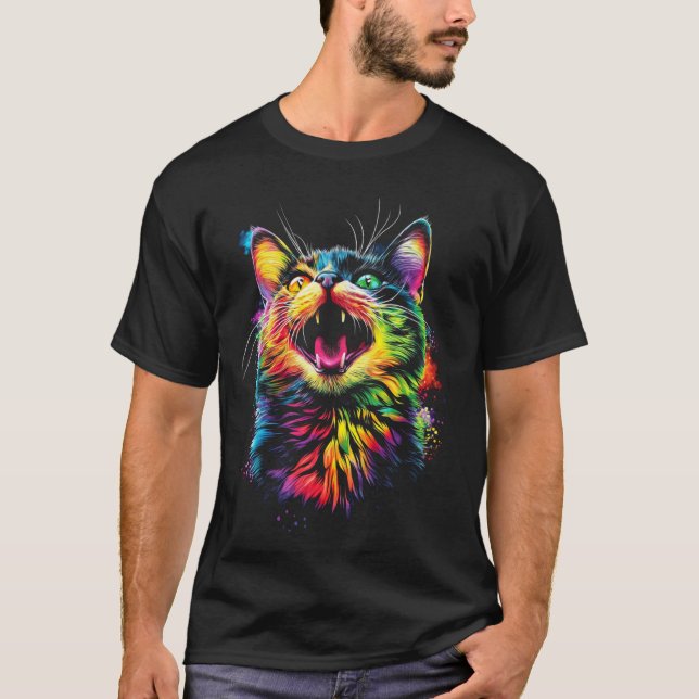 Camiseta Gato Arcoíris Pop Art (Anverso)