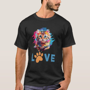 Camiseta Gato Arcoíris Realista Acuarela Gato Lindo Pintura