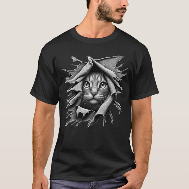 Camiseta Gato arrancando gato por la ropa (Anverso)
