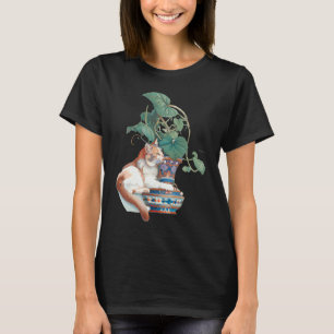 Camiseta Gato Art Nouveau sentado junto a planta en maceta