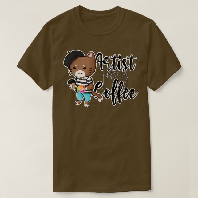 Camiseta Gato artístico alimentado por el café (Diseño del anverso)