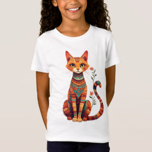 Camiseta Gato artístico lindo con rama floral