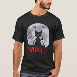 Camiseta Gato Asesino Con Gato De Cuchillo Qué Halloween Te