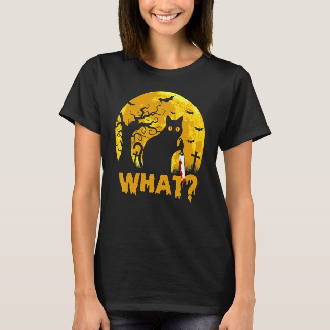 Camiseta Gato asesino con Knife Halloween Gato atormentado (Anverso)