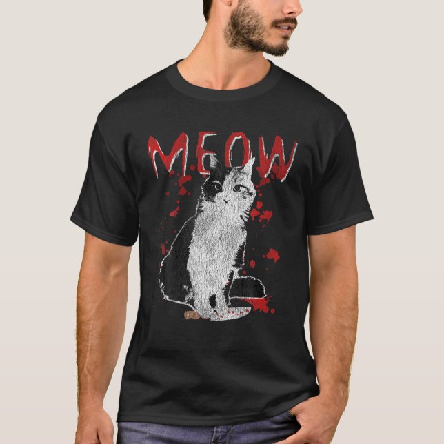 Camiseta Gato Asesino Con Ropa De Cuchillo De Sangre De Cuc (Anverso)