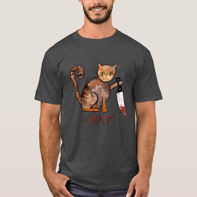 Camiseta Gato asesino, mano pintada, Humor de dueño de gato (Anverso)