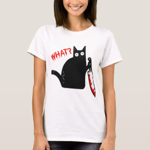 Camiseta Gato asesino sostiene cuchillo Halloween disfraz g