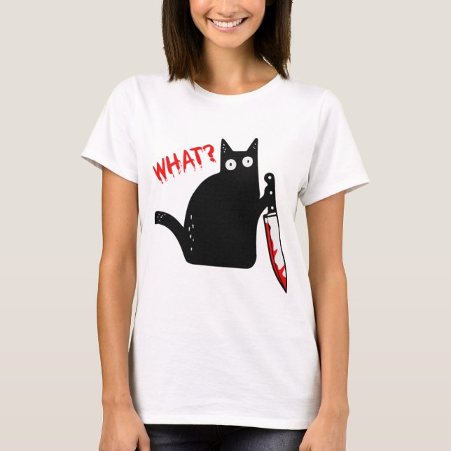 Camiseta Gato asesino sostiene cuchillo Halloween disfraz g (Anverso)