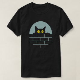 Camiseta Gato asomando a la pared por la noche