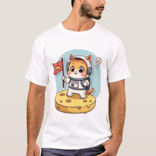 Camiseta Gato Astronauta Adorable Llegada a la Luna Kawaii 
