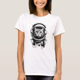Camiseta Gato astronauta blanco y negro
