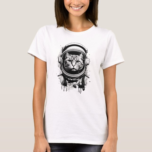 Camiseta Gato astronauta blanco y negro (Anverso)