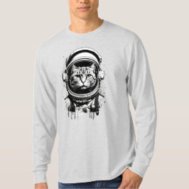 Camiseta Gato astronauta blanco y negro
