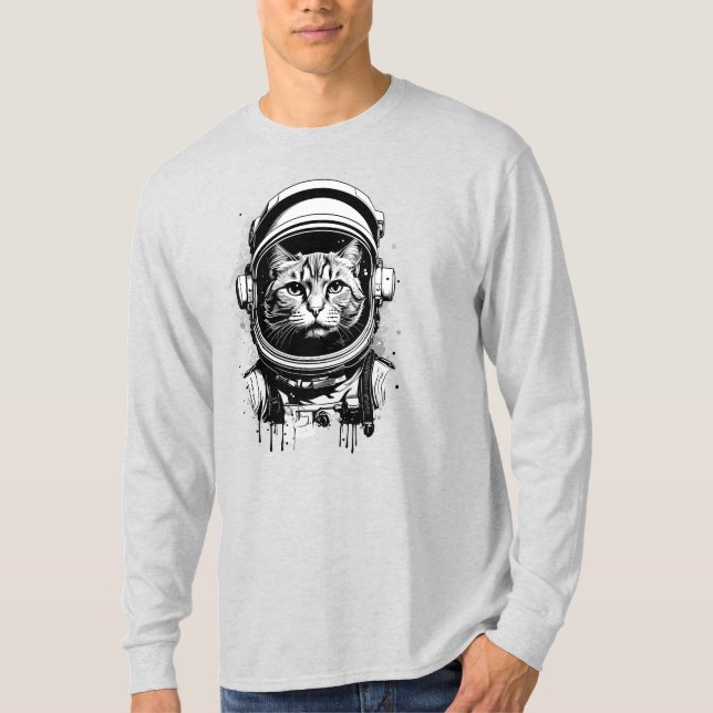 Camiseta Gato astronauta blanco y negro (Anverso)
