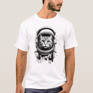 Camiseta Gato Astronauta Blanco y Negro