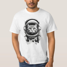 Camiseta Gato astronauta blanco y negro