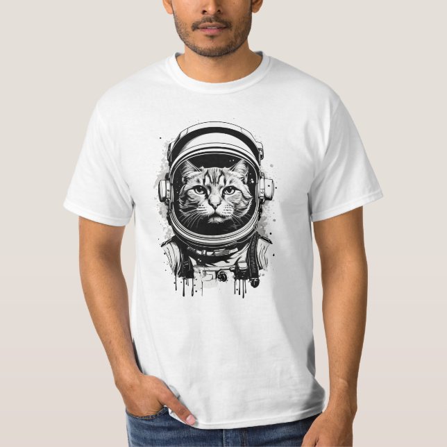 Camiseta Gato astronauta blanco y negro (Anverso)