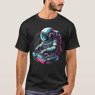 Camiseta Gato Astronauta Colorido DJ en la familia de músic