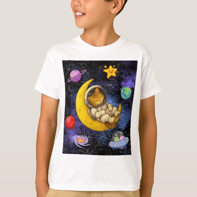 Camiseta Gato astronauta durmiendo en la luna (Anverso)