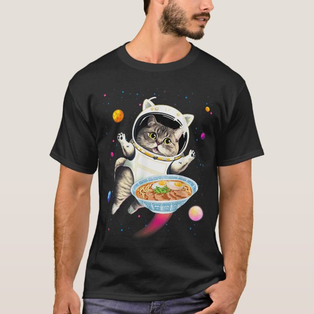 Camiseta Gato astronauta en el espacio con fideos Ramen Gal (Anverso)