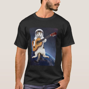 Camiseta Gato Astronauta Flotando en el Espacio Tocando Gui