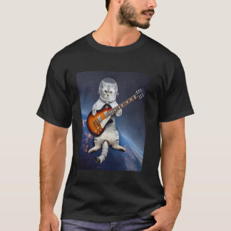 Camiseta Gato Astronauta Flotando en el Espacio Tocando Gui