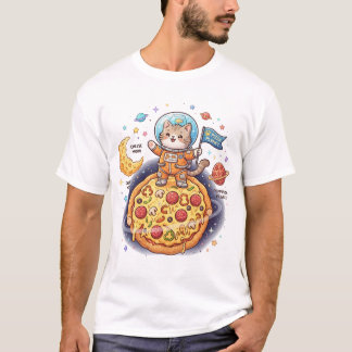 Camiseta Gato astronauta lindo parado en un planeta de pizz