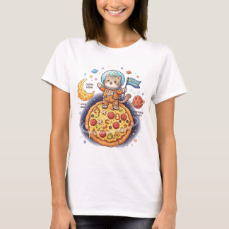 Camiseta Gato astronauta lindo parado en un planeta de pizz