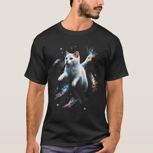 Camiseta Gato astronauta o gato espacial gracioso en el amo (Anverso)