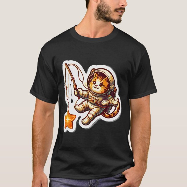 Camiseta Gato astronauta retro pescando estrellas (Anverso)